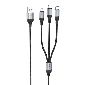 Hoco X102 - Cablu Date si Incarcare, USB-A la Lightning / MicroUSB-A / USB-C, 2.4A, 3 in 1, 1m, Negru - Img 6