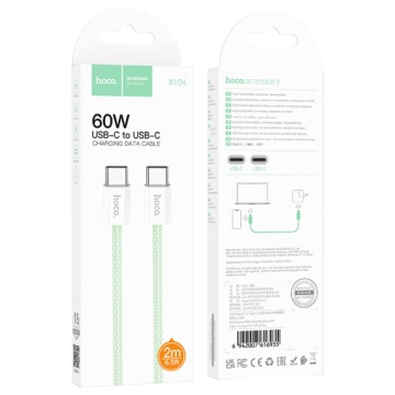 Hoco X104 - Cablu Date si Incarcare, Type-C, PD60W, QC3.0, Braided, 2m, Verde - Img 1