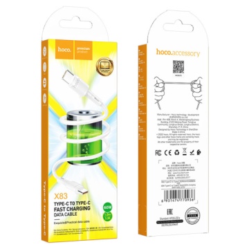 Hoco X83 - Cablu Date si Incarcare, USB-C, PD60W, QC3.0, 1m, Alb - Img 2