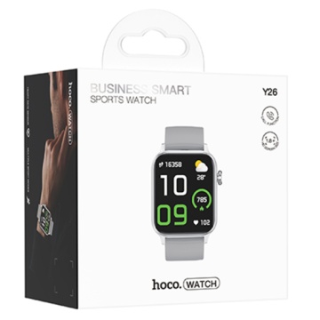 Hoco Y26 - Ceas SmartWatch, Sport, BT 5.0, functie de apel, 230mAh, Multilanguage, Argintiu - Img 1