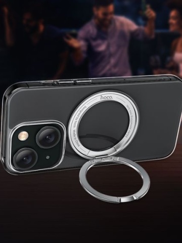 Husa Hoco AS1 - iPhone 15 Plus, MagSafe, Ring Stand, Frosted, Negru - Img 3