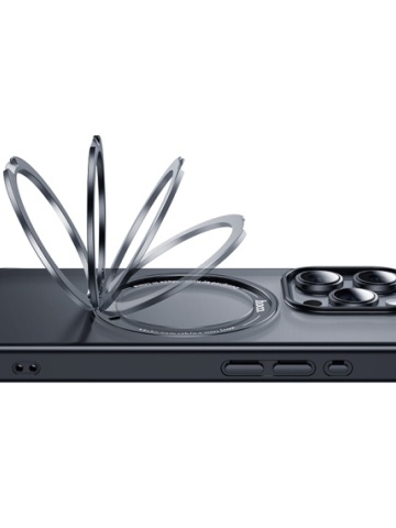 Husa Hoco AS1 - iPhone 15 Pro, MagSafe, Ring Stand, Frosted, Negru - Img 2