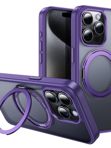 Husa Hoco AS1 - iPhone 15 Pro Max, MagSafe, Ring Stand, Frosted, Violet - Img 1