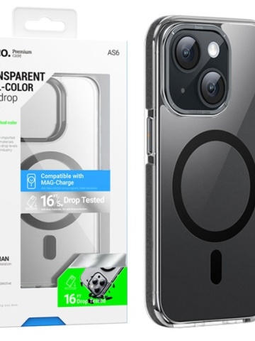 Husa Hoco AS6 - iPhone 15 Plus, MagSafe, GripEdge, Negru-Transparent - Img 1