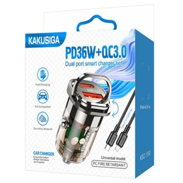 Kaku KSC-1193 - Incarcator Auto + Cablu Lightning, 1m, PD36W, 1xUSB-C, 1xUSB-A, Negru - Img 1
