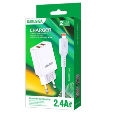 Kaku KSC-788 - Incarcator Retea + Cablu Lightning, 18W, 2.4A, 2xUSB-A, QC 3.0, Alb - Img 1
