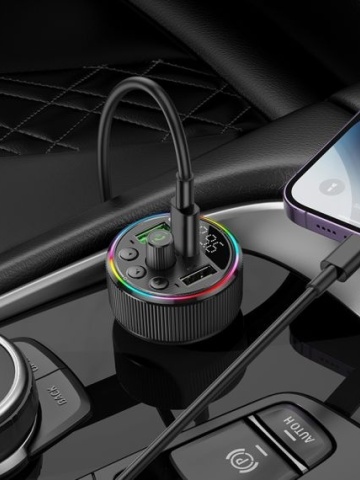 Modulator FM Hoco, 30W, 1xUSB-C, 2xUSB-A, Inteligent Balance, Ambient Light, Negru - Img 4
