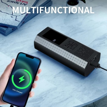 Pompa de Aer Wireless, Portabila, 150 PSI, Pentru Anvelope si Mingi, Baterie 2000 mAh, Afisaj Digital, Incarcator telefon USB si Type-C, Lanterna SOS, Dimensiune 17.5 x 8.5 cm, Negru - Img 2