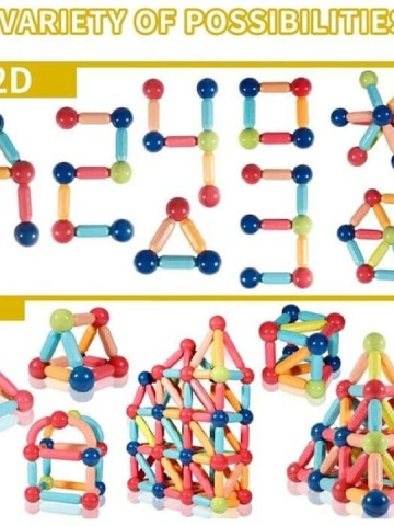Set 100 Magnetic Sticks – Joc Educativ de Construcție cu 100 de Piese, Bile și Bețe Magnetice, Ideal pentru Copii 3+, Multicolor - Img 7