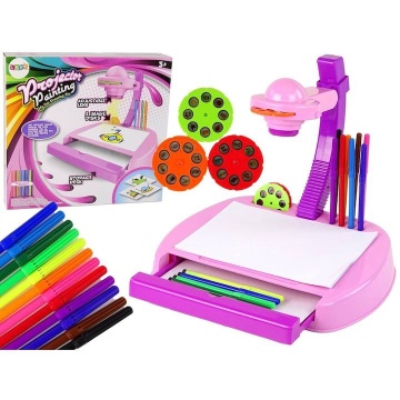 Set de Desen, Proiector + Masa de Lucru si 12 markere, 31x28x27cm Roz - Img 2