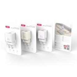 XO L149 – Incarcator retea 18W cu 1xUSB-C si 1xUSB-A 5V 3A, violet - Img 1