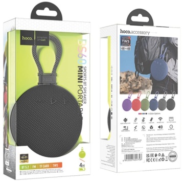 Hoco BS60 - Boxa Portabila, Bluetooth 5.2, Wireless, 1200mAh, 5W, TF Card, USB-A, TWS, Sports, Negru - Img 2