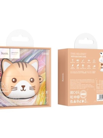 Hoco EW46 - Casti Wireless, Ear Buds, Bluetooth 5.3, Cat Case, 150h StandBy, 300mAh, Cream - Img 4