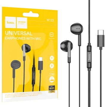 Hoco M123 - Căști cu Fir In-Ear, USB-C, 1.2m, Microfon & Buton Volum, HiFi, Negru - Img 2
