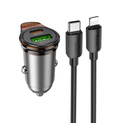 Hoco NZ16A – Incarcator auto PD43W cu 1xUSB-C + 1xUSB si cablu Lightning 1m, gri - Img 4