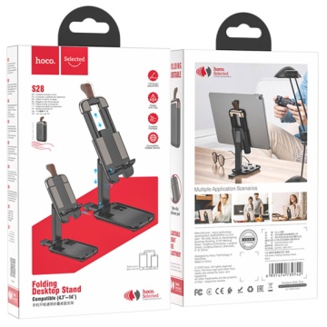 Hoco S28 - Suport Birou, Stand, pentru telefon / tableta, MultiAngle, Folding, Metalizat, Negru - Img 4