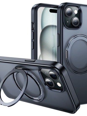Husa Hoco AS1 - iPhone 15 Plus, MagSafe, Ring Stand, Frosted, Negru - Img 1