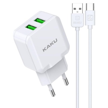 Kaku KSC-414 - Incarcator Retea + Cablu MicroUSB, 10W, 2.4A, 2xUSB-A, QC 3.0, Alb - Img 2
