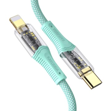 Kaku KSC-809 - Cablu Date si Incarcare, Type-C la Lightning, PD20W, QC3.0, Braided, LED Power, 1m, Verde - Img 2