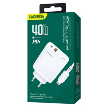 Kaku KSC-813 - Incarcator Retea + Cablu Lightning, 40W, 2.4A, 1xUSB-C, 1xUSB-A, PD, QC 3.0, Alb - Img 1