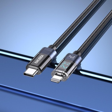 Kaku KSC-971 - Cablu Date si Incarcare, Type-C la Lightning, PD27W, QC3.0, Braided, LED Power, 1m, Negru - Img 4