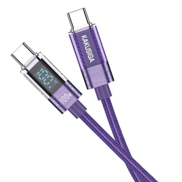 Kaku KSC-971 - Cablu Date si Incarcare, Type-C, PD100W, QC3.0, Braided, LED Power, 1m, Violet - Img 2