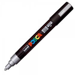 M299 - Marker UNI Posca PC-5M, varf rotund, 1.8-2.5mm, argintiu - Img 1