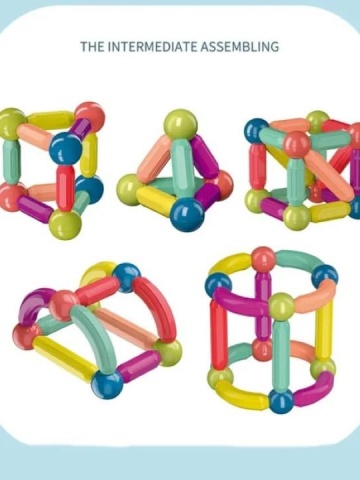 Set 100 Magnetic Sticks – Joc Educativ de Construcție cu 100 de Piese, Bile și Bețe Magnetice, Ideal pentru Copii 3+, Multicolor - Img 8
