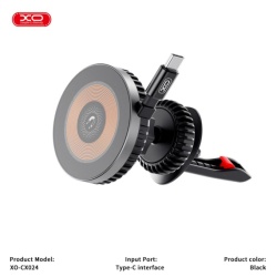 XO CX024 – Suport auto cu incarcare wireless 15W magnetic pentru ventilatie cu cablu Type-C 1m MultiAngle AutoLock, negru - Img 3