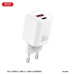 XO L149 – Incarcator retea 18W cu 1xUSB-C si 1xUSB-A 5V 3A, alb - Img 3