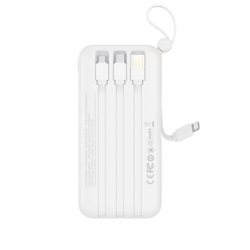 XO PR278 - Baterie externa 10000mAh + Cabluri 4in1, USB-A/USB-C/microUSB/Lightning, afisaj LED, , Alb - Img 2