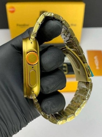 Ceas Smartwatch Ultra 2.19 IMCH 49 mm, 2 Curele incluse, Moduri multiple, Termometru, Monitorizare somn, Orange-Auriu - Img 7