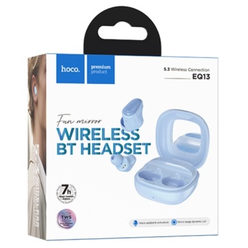 Hoco EQ13 - Casti Wireless, Ear Buds, Bluetooth 5.3, 180h StandBy, 400mAh, Mirror Case, Funtrue, Albastru - Img 1