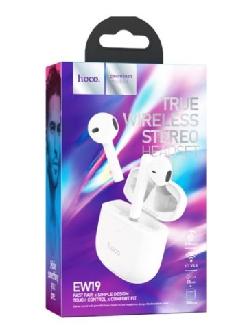 Hoco EW19 - Casti Wireless, Ear Buds, Bluetooth 5.3, 180h StandBy, 300mAh, Alb - Img 1
