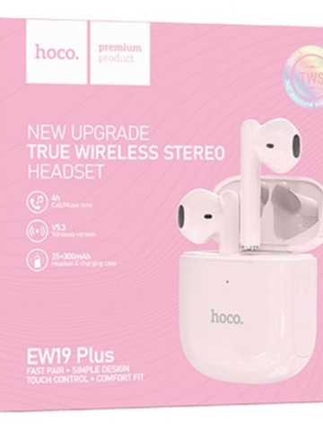 Hoco EW19 Plus - Casti Wireless, Ear Buds, Bluetooth 5.3, 180h StandBy, 300mAh, Delighted, Roz - Img 1
