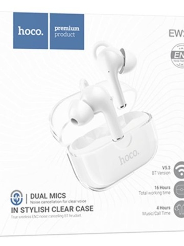 Hoco EW22 - Casti Wireless, Ear Buds, Bluetooth 5.3, 150h StandBy, 300mAh, ENC Noise, Cantante, Alb - Img 1