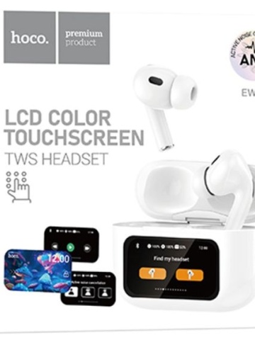Hoco EW72 - Casti Wireless, Ear Buds, cu ecran LED, Bluetooth 5.4, ANC, Baterie 360mAh, Alb - Img 1