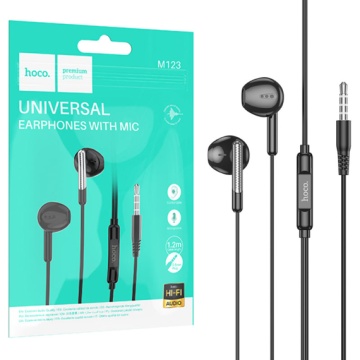 Hoco M123 - Căști cu Fir In-Ear, 3.5mm, 1.2m, Microfon & Buton Volum, HiFi, Negru - Img 1