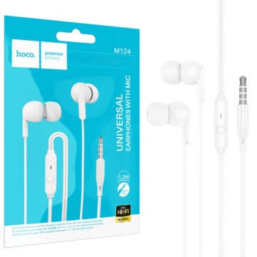 Hoco M124 - Casti cu Fir, In Ear, 3.5mm, 1.2m, Mic & Volume Key, HiFi, Alb - Img 1