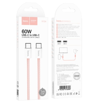 Hoco X104 - Cablu Date si Incarcare, Type-C, PD60W, QC3.0, Braided, 1m, Roz - Img 1