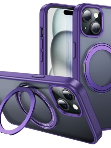 Husa Hoco AS1 - iPhone 15 Plus, MagSafe, Ring Stand, Frosted, Violet - Img 1