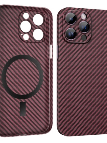 Husa Hoco - iPhone 14 Pro Max, MagSafe, Carbon, Thin, Bordo - Img 1