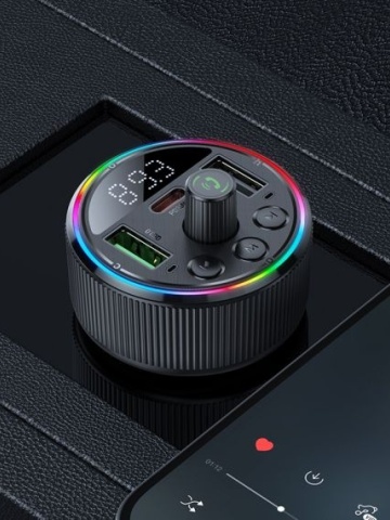 Modulator FM Hoco, 30W, 1xUSB-C, 2xUSB-A, Inteligent Balance, Ambient Light, Negru - Img 6