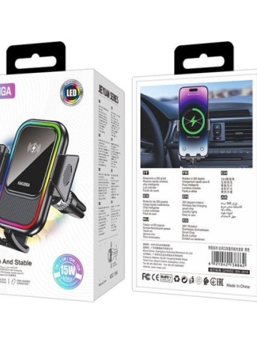 Suport universal Smartix pentru telefon mobil cu incarcare Wireless, 15W, Fixare dubla, 360°, Cleme laterale, AutoGravity, Negru - Img 2