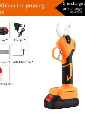 DO193 - Foarfeca electrica cu ecran digital pentru afisarea numarului de taieri si procentajului bateriei, 2 acumulatori 24V pentru taierea crengilor, curatarea copacilor si vitei de vie, cu lada de depozitare, negru/galben - Img 3