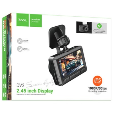 Hoco DV2 - Camera auto, LCD HD 2.45", acumulator 200mAh, cablu Back 5.5m, TF Card, Multilanguage, Negru - Img 1