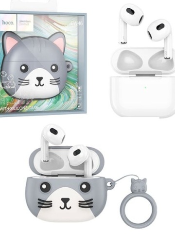Hoco EW46 - Casti Wireless, Ear Buds, Bluetooth 5.3, Cat Case, 150h StandBy, 300mAh, Gri - Img 1
