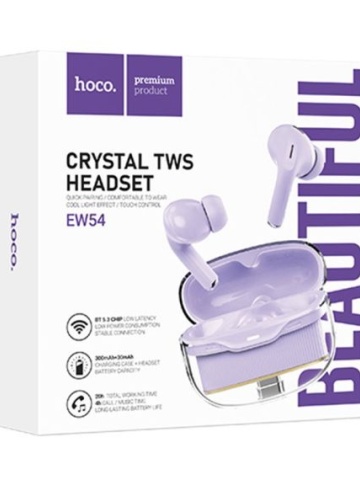 Hoco EW54 - Casti Wireless, Ear Buds, Bluetooth 5.3, Baterie 300mAh, Rayo, Violet - Img 1