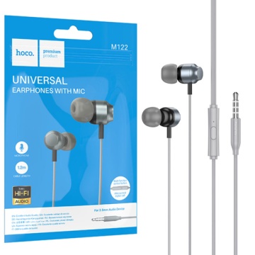 Hoco M122 - Casti cu Fir, In Ear, 3.5mm, 1.2m, Mic & Volume Key, HiFi, Gri - Img 2