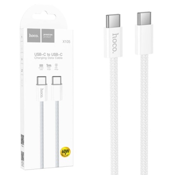 Hoco X105 - Cablu Date si Incarcare, Type-C, PD60W, QC3.0, 3A, Braided, 1m, Alb - Img 1